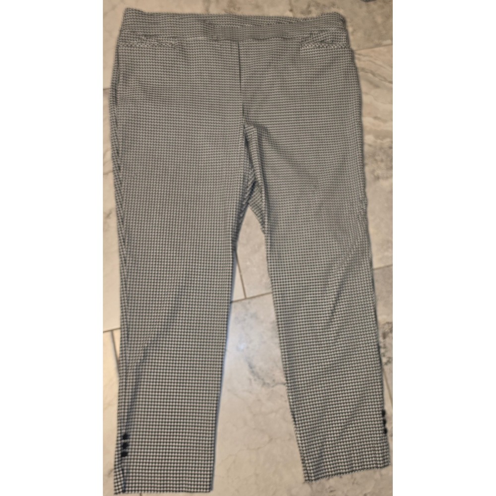 Chicos Brigitte So Slimming Gingham Pull On Ankle Pants Black White 3.5R US 18R